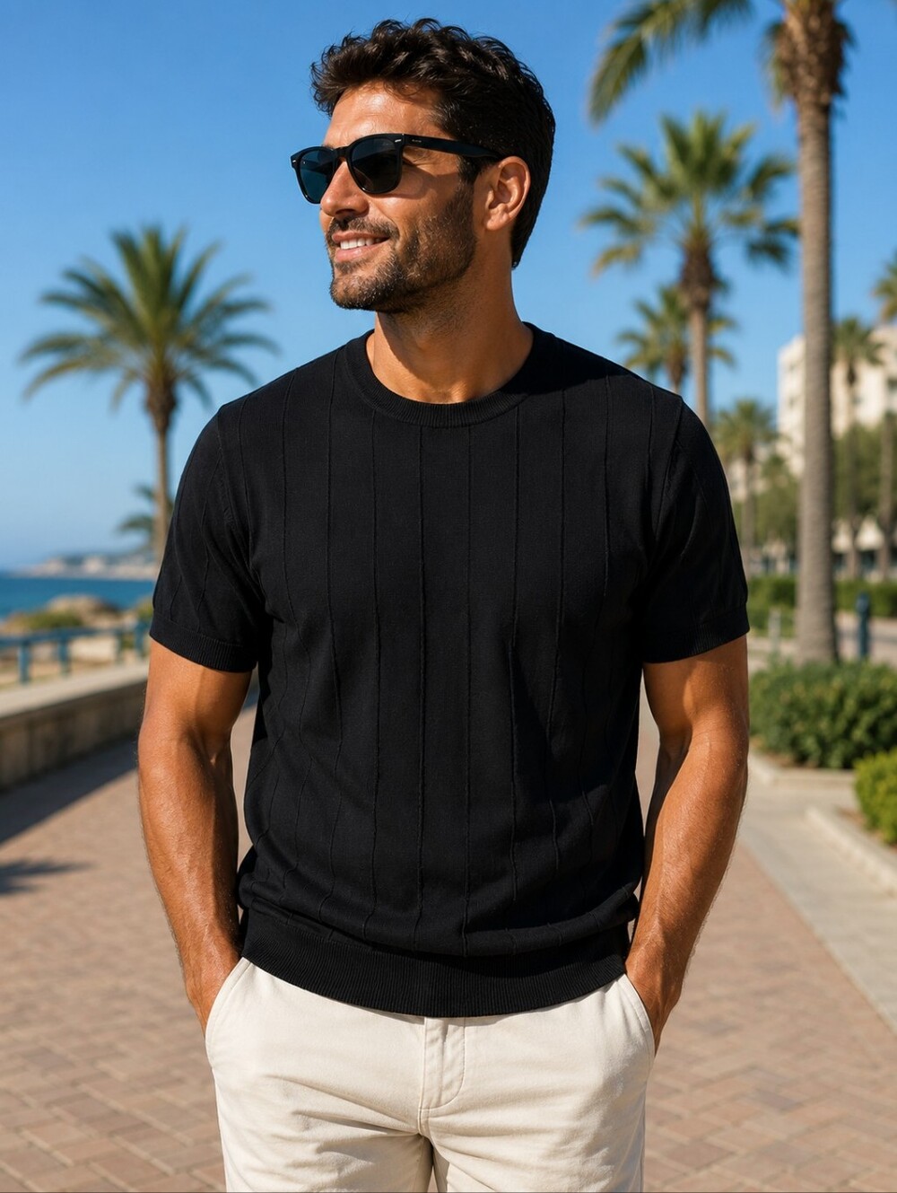 Coofandy Mens Black Ribbed Fabric T Shirt